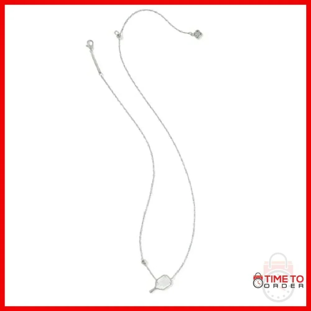 Silver Pickleball Pendant Necklace with Mother of Pearl Gem